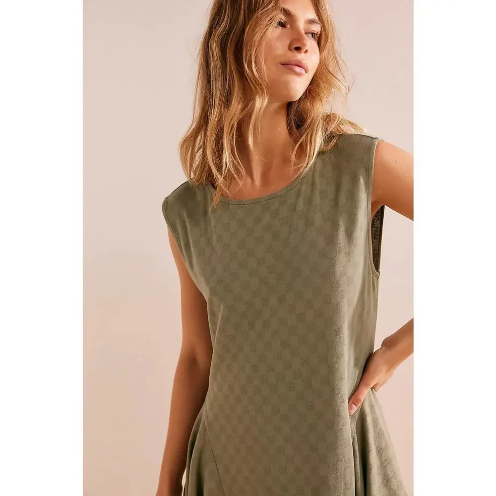 New Free People FP BEACH Mia Midi ASSYMETRICAL $98 SMALL Crystal Kelp - Green